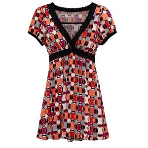 Y2K FANG Retro Mod Babydoll Tunic Top Women Sz S Indie Pop Art Chic Soft Grunge